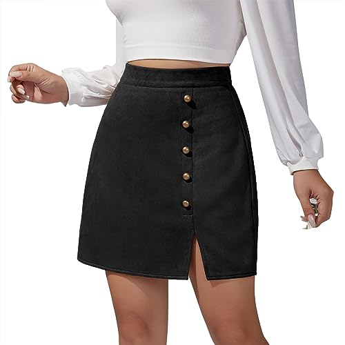 Cocoarm Minirock mit Metallschnalle für Damen, Schlitzrock, Hohe Taille, Bequem, Wildleder, Polyester, Figurbetont, für Herbst und Winter (L) von Cocoarm