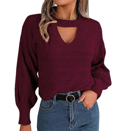 Cocoarm Stilvoller Damen-Pullover mit Langen Laternenärmeln und Zopfmuster mit Cut-out-Ausschnitt (M) von Cocoarm