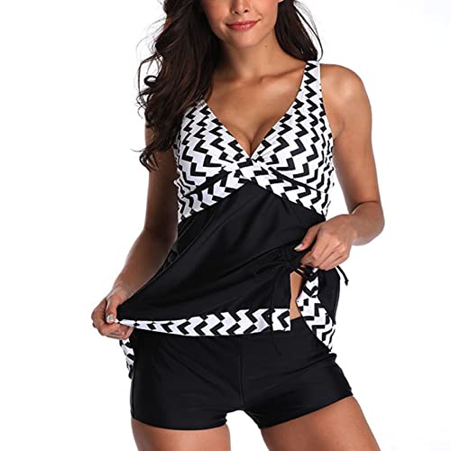 Damen Badeanzug Zweiteilig Bademode Push up Bademoden Bauchweg Tankini Beachwear Hotpants Frauen Rock Mit Short Frauen Schwimmkleid (m-Schwarz) von Cocoarm