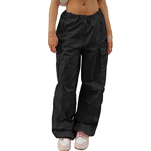 Damen Cargohose Freizeithose Jogginghose Wanderhose Breites Bein Hose Trekkinghose Multi Taschen Streetwear(L-Schwarz) von Cocoarm