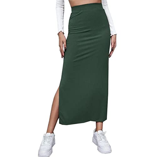 Damen Hohe Taille Hüfte Bodycon Langer Rock Schlitz Slim Fit Lässig Reine Farbe Rock für Shopping Holiday Party Hochzeit(L-Grün) von Cocoarm