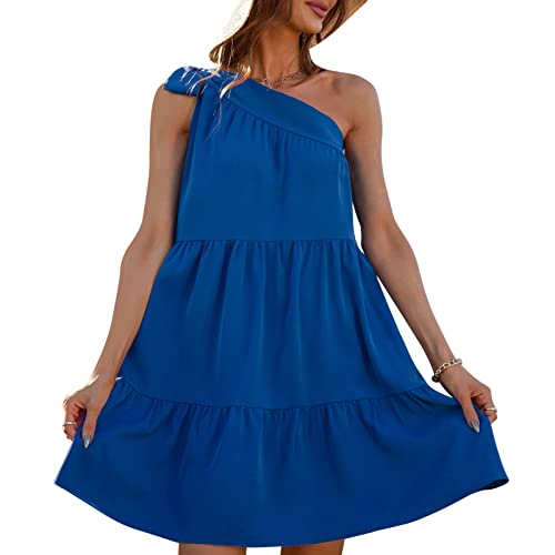 Damen Kleid mit Schulterfreien Ärmeln Sexy Solide Rückenfrei Ärmellos Minikleider Sommerkleider Tunika Kleider Sexy Damen Riemchen Party Club Cocktail Minikleid(L-Blau) von Cocoarm