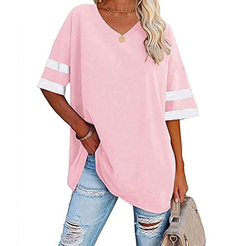 Damen Kurzarm Halbarm T-Shirt Sommer Sexy Shirt Sommerbluse Longshirt mit V-Ausschnitt Loose Fashionable Striped Hundred Short Sleeve Oberteil (S) von Cocoarm