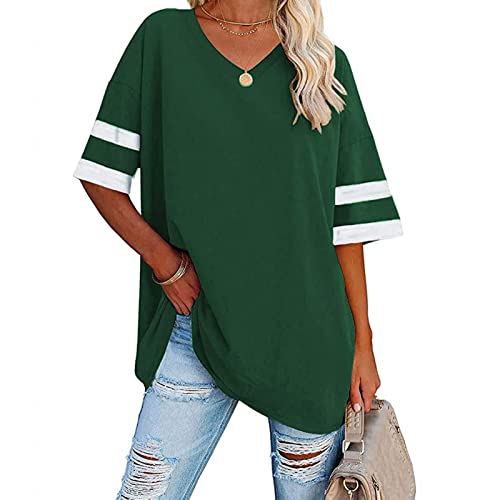 Damen Kurzarm Halbarm T-Shirt Sommer Sexy Shirt Sommerbluse Longshirt mit V-Ausschnitt Loose Fashionable Striped Hundred Short Sleeve Oberteil (XL) von Cocoarm