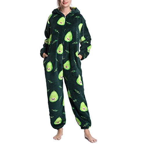 Damen Plüsch Pyjama mit Kapuze Fleece Overall Nachtwäsche Einteilig Schlafanzug Plüsch Jumpsuit Lang Bequemer Pyjama Hausanzug Warm Loungewear Schlafoverall Nachtwäsche(S-Typ 3) von Cocoarm