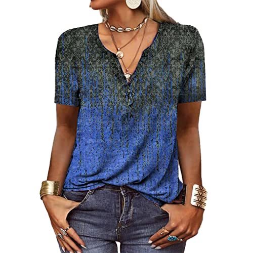 Damen Smmer Top Damen V-Ausschnitt Fashion Print T-Shirt Damen Kurzarm Bequemes Weiches T-Shirt Damen Trendy Pullover T-Shirt Top (M) von Cocoarm