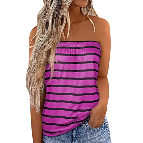 Damen Sommer Sexy Tube Top Schulterfrei Ärmellos Oberteile Trägerlos Bandeau Boob Bluse Shirt Strand Weste Bandeautop Schlauchshirt(L-Violett) von Cocoarm