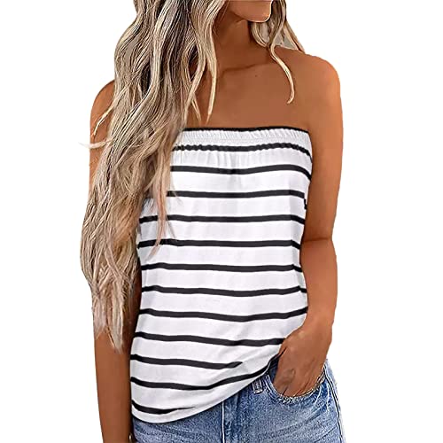 Damen Sommer Sexy Tube Top Schulterfrei Ärmellos Oberteile Trägerlos Bandeau Boob Bluse Shirt Strand Weste Bandeautop Schlauchshirt(S-Weiß) von Cocoarm