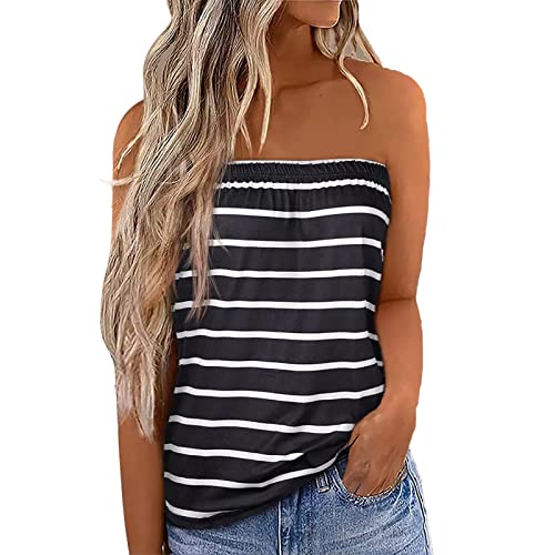 Damen Sommer Sexy Tube Top Schulterfrei Ärmellos Oberteile Trägerlos Bandeau Boob Bluse Shirt Strand Weste Bandeautop Schlauchshirt(m-Schwarz) von Cocoarm