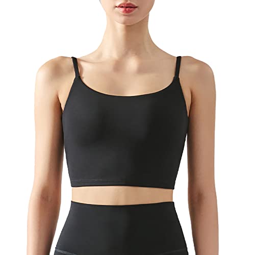 Damen Sport Push Up BH U-Ausschnitt Einfarbig Kurz Oberteil ohne Bügel Bustier Tops Sports Soft Bras Unterwäsche mit Schmalem Träger und Gepolstert(XL-Schwarz) von Cocoarm