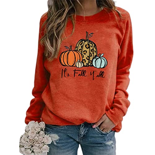 Damen Sweatshirt Langarm Pullover Halloween Niedlicher Kürbisdruck Oberteil Lässig Rundhalsausschnitt Langarmshirt Freizeit T Shirt Herbst Freizeit Tops (S-Orange) von Cocoarm