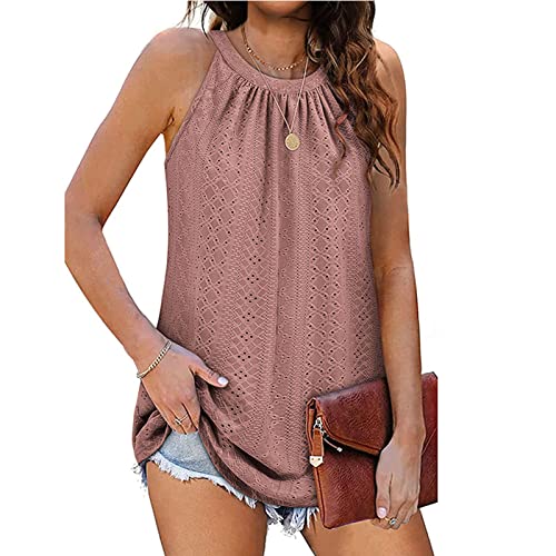 Damen Tank Top Ärmellose T Shirt Rundhalsausschnitt Plissee Tops Casual Lose Oberteile Sommer Tunika Bluse (L) von Cocoarm