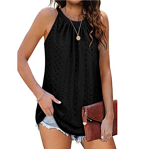 Damen Tank Top Ärmellose T Shirt Rundhalsausschnitt Plissee Tops Casual Lose Oberteile Sommer Tunika Bluse (S) von Cocoarm