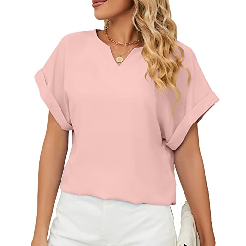 Frauen Bluse Kurzes Batwing Ärmel T Shirt V Ausschnitt Lässig Sommer Top Kurzarm Oberteil Reine Farbe Freizeit Shirt (XXL) von Cocoarm