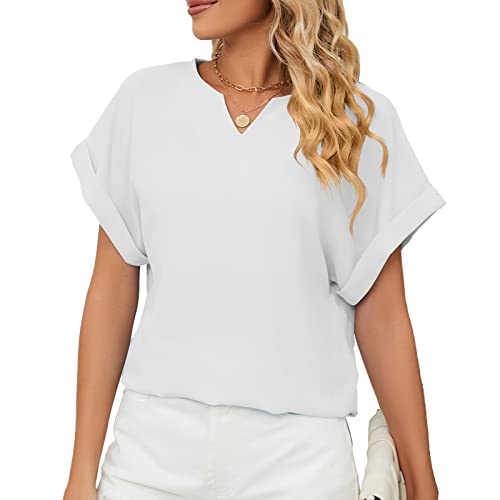 Frauen Bluse Kurzes Batwing Ärmel T Shirt V Ausschnitt Lässig Sommer Top Kurzarm Oberteil Reine Farbe Freizeit Shirt (XXL) von Cocoarm