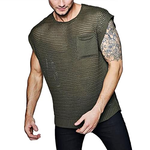 Herren Muskel Transparent Shirts Tanktops für Männer ärmellose Netz Unterhemd Mesh Fishnet Durchsichtig Westen Tops Tanktops(L-Grün) von Cocoarm