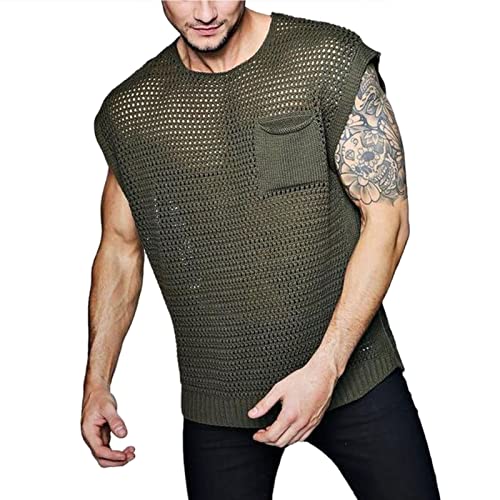 Herren Muskel Transparent Shirts Tanktops für Männer ärmellose Netz Unterhemd Mesh Fishnet Durchsichtig Westen Tops Tanktops(XXXL-Grün) von Cocoarm