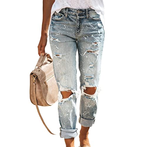 Lässige Jeans für Damen, Street-Style, Zerrissene, Gewaschene Denim-Chinos, Knopf- und Reißverschluss, Stretch-Jeans Im Used-Look für Damen (XXL) von Cocoarm