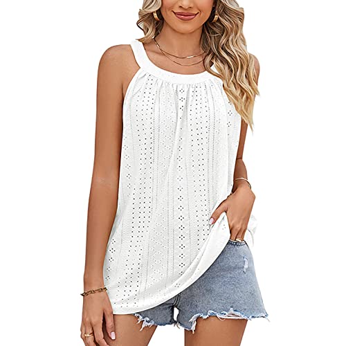 Tank Top Rundhals Damen Ärmellos Sommer T Shirt Basic Tunika Lässig Lockeres Shirt mit Ösen Damen Casual Neckholder Tops Loose Fit Shirts Tank Top Damen Tops Sommer Lange Tanks (L) von Cocoarm