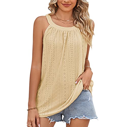 Tank Top Rundhals Damen Ärmellos Sommer T Shirt Basic Tunika Lässig Lockeres Shirt mit Ösen Damen Casual Neckholder Tops Loose Fit Shirts Tank Top Damen Tops Sommer Lange Tanks (M) von Cocoarm