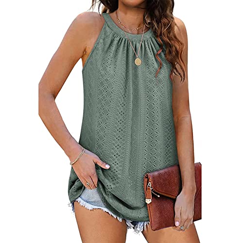 Tank Top Rundhals Damen Ärmellos Sommer T Shirt Basic Tunika Lässig Lockeres Shirt mit Ösen Damen Casual Neckholder Tops Loose Fit Shirts Tank Top Damen Tops Sommer Lange Tanks (XL) von Cocoarm