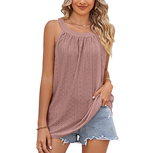 Tank Top Rundhals Damen Ärmellos Sommer T Shirt Basic Tunika Lässig Lockeres Shirt mit Ösen Damen Casual Neckholder Tops Loose Fit Shirts Tank Top Damen Tops Sommer Lange Tanks (XL) von Cocoarm