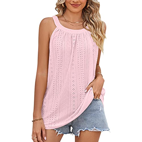 Tank Top Rundhals Damen Ärmellos Sommer T Shirt Basic Tunika Lässig Lockeres Shirt mit Ösen Damen Casual Neckholder Tops Loose Fit Shirts Tank Top Damen Tops Sommer Lange Tanks (XXL) von Cocoarm