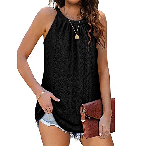 Tank Top Rundhals Damen Ärmellos Sommer T Shirt Basic Tunika Lässig Lockeres Shirt mit Ösen Damen Casual Neckholder Tops Loose Fit Shirts Tank Top Damen Tops Sommer Lange Tanks (XXL) von Cocoarm