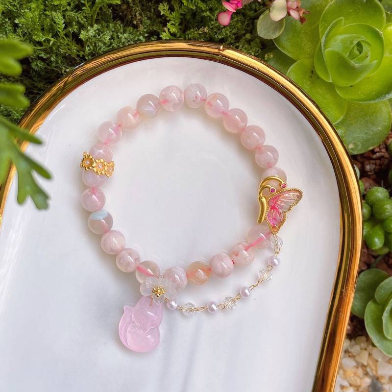 Armband Für Mädels, Sakura-Rose, Mit Süßem Füchsen Und Schmetterling, Perfekt Geschenk Muttertag von CocofanJewelry