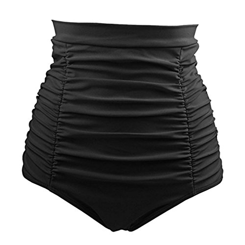 Cocohot Damen Badeshorts Retro High Waist Bikini Hose Hoch Tailliert Swiming Briefs Geraffte Schwimmen (Schwarz, Medium) von Cocohot