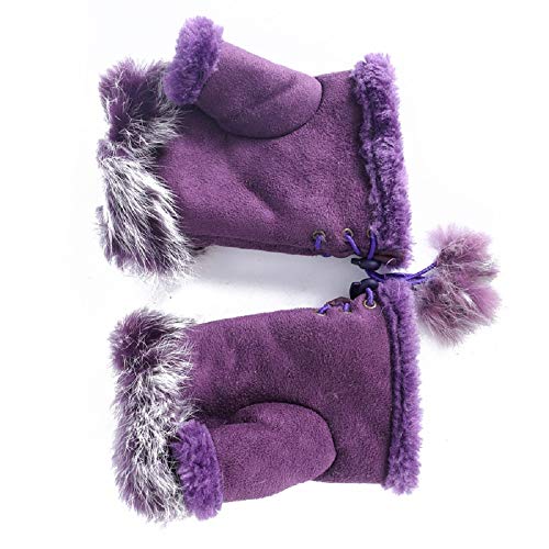 Cocohot Frauen Kaninchenfell Winter Half-Finger-Handschuhe Winter Warm Fäustlinge Handschuhe (lila) von Cocohot