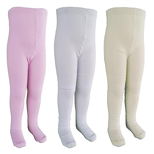 Cocole Baby Strumpfhose Mädchen weiß, festlich, edel 3er Set Baumwollstrumpfhosen 74/80-86/92 von Cocole