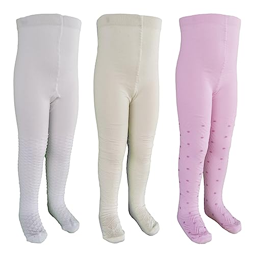 Cocole Baby Strumpfhose Mädchen weiß, festlich, edel 3er Set Baumwollstrumpfhosen 74/80-86/92 von Cocole