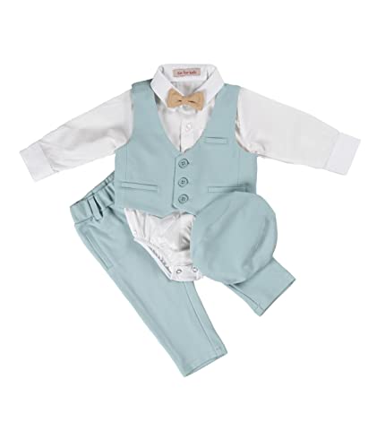 Cocolina4kids Baby Jungen Anzug Taufanzug Hell Blau Festanzug Taufset Taufoutfit Anzug Langarm Taufe (Türkis Blau, 74) von Cocolina4kids