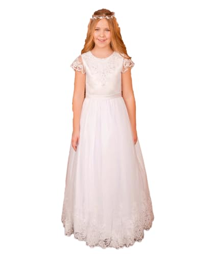 Cocolina4kids Emmerling Mädchen Kommunionkleid Kommunion Kleid Erstkommunion Blumenmädchen Hochzeitkleid Mädchen (DE/NL/SE/PL, Numerisch, 158, Regular, Ivory - Off White) von Cocolina4kids