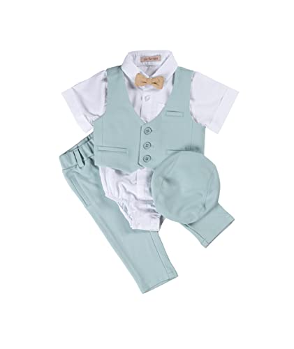 Cocolina4kids Sommer Baby Anzug Taufanzug Jungen Festanzug Blau kurzarm Anzug Taufe XXL Stretch festliche Anlässe (Türkis Blau, 68) von Cocolina4kids