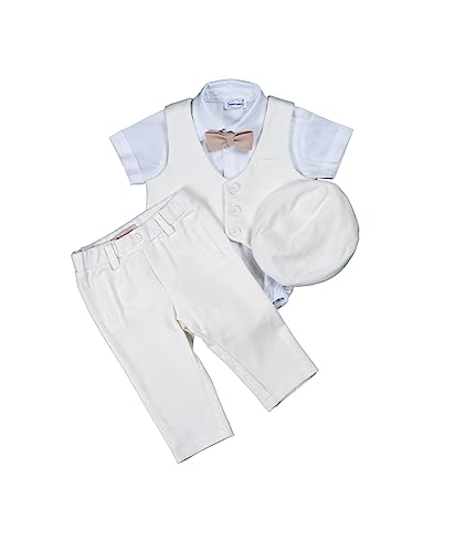 Cocolina4kids Sommer Baby Anzug Taufanzug Jungen Festanzug kurzarm Anzug Taufe XXL Stretch Anzug festliche Anlässe ver Farben (ivory, 74) von Cocolina4kids