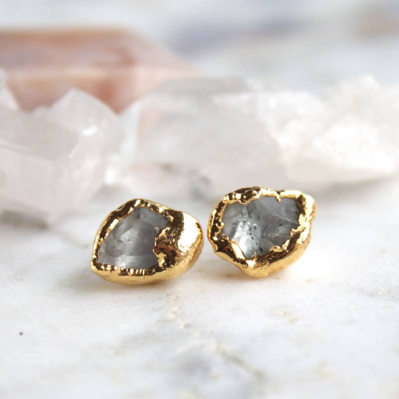 18K Gold Eingetaucht Weiße Topas Ohrstecker Hand Facettiert, November Geburtsstein 18K Gold Eingetaucht Weiße Topas Ohrstecker Hand Facettiert, November Geburtsstein von CocolinaJewelry