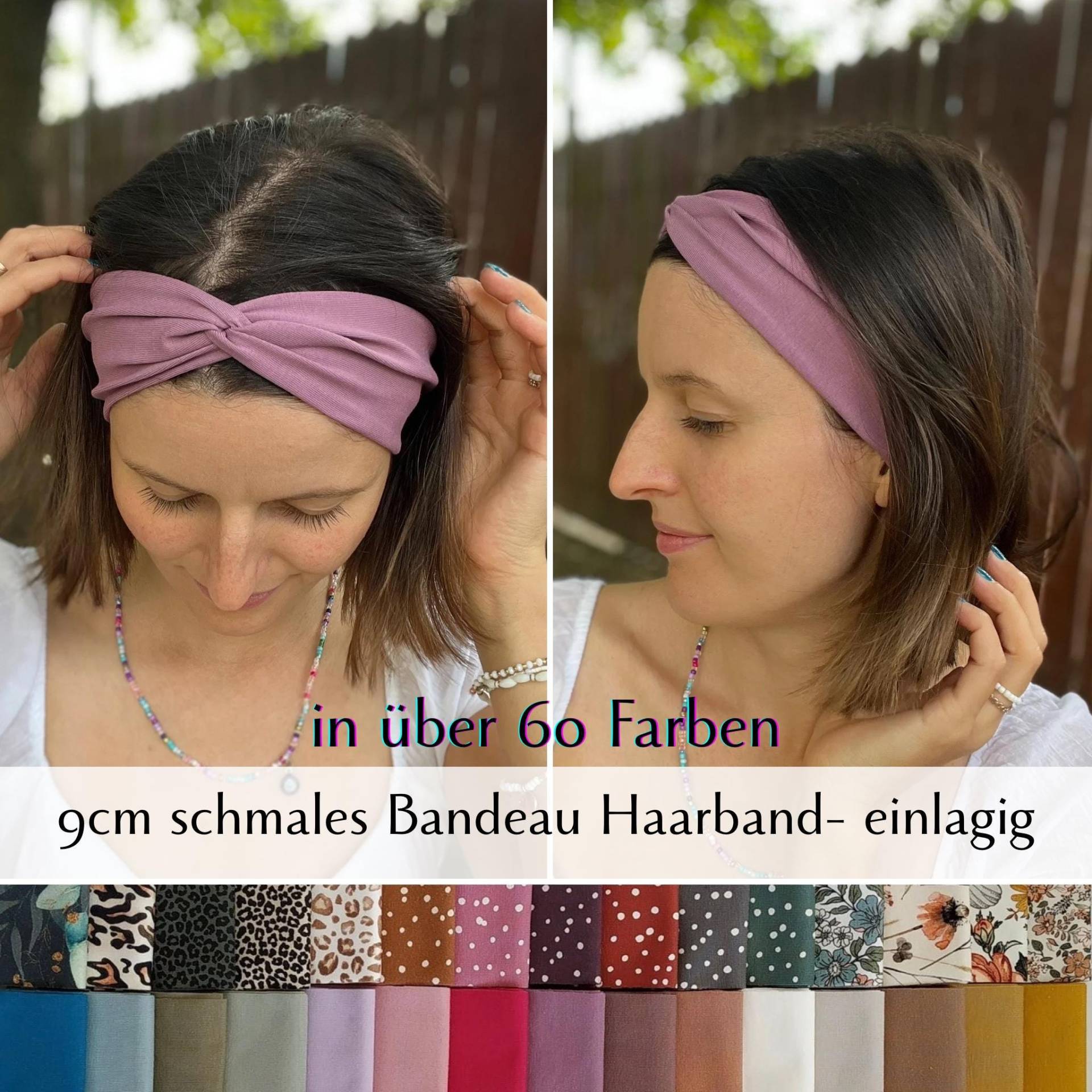 Slim 9cm Bandeau Haarband Maßgefertigt in Vielen Farben, Leichtes Sommer Haarband, 2 Tragemöglichkeiten, Einlagig Nahtlos von CoconadHandmade