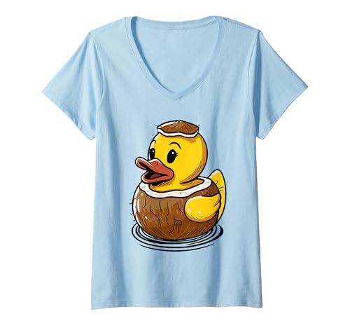 Damen Kokosnuss-Ente T-Shirt mit V-Ausschnitt von Coconut Duckling