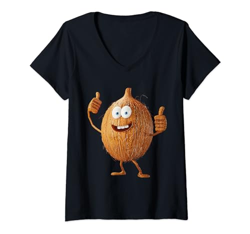Damen Kokosnuss T-Shirt mit V-Ausschnitt von Coconut Fruit Vegetables Design