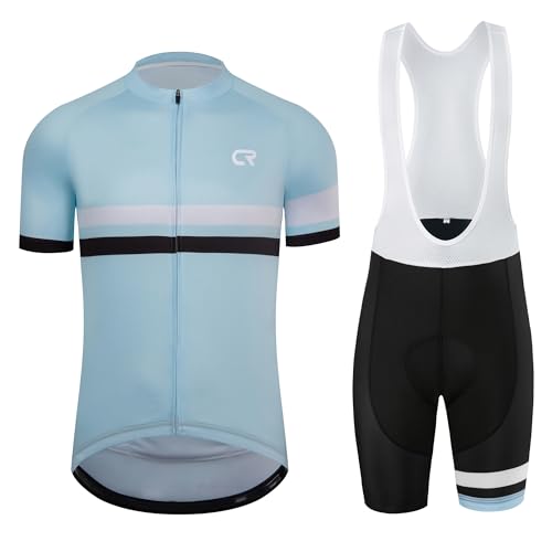 Coconut Ropamo CR Herren-Radtrikot-Set, Rennradtrikot, Reißverschlusstasche, kurze Ärmel, Trägerhose, 3D-gepolstert, Hell, blau, Large von Coconut Ropamo