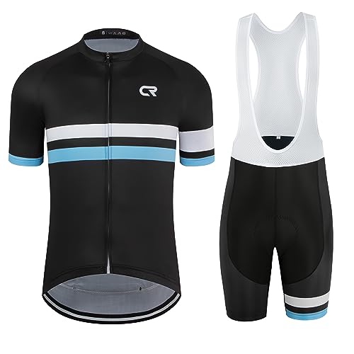 Coconut Ropamo CR Herren-Radtrikot-Set, Rennradtrikot, Reißverschlusstasche, kurze Ärmel, Trägerhose, 3D-gepolstert, Schwarz/Blau, Large von Coconut Ropamo