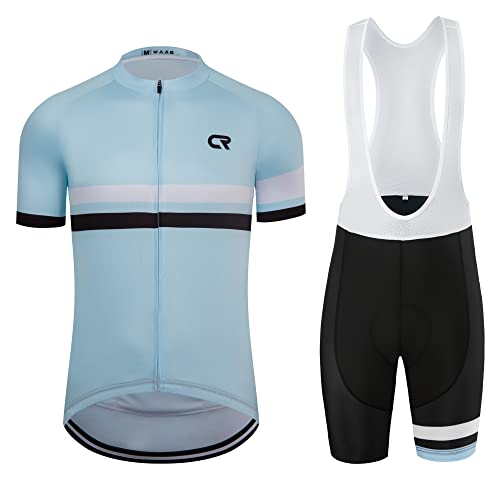 Coconut Ropamo CR Herren Radtrikot Set Rennrad Trikot Reißverschluss Tasche Kurze Ärmel Radfahren Kits Trägerhose 3D Gepolstert, Hell, blau, Medium von Coconut Ropamo