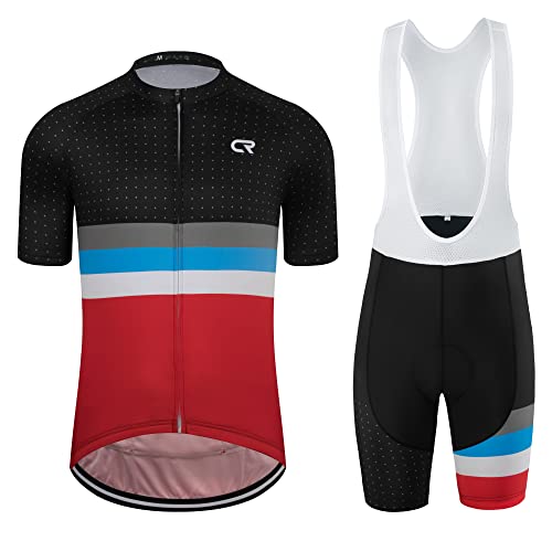 Coconut Ropamo Herren Radtrikot Set Rennrad Jersye mit kurzen Ärmeln Fahrrad Kits + Trägerhose mit 3D Padded Brust 40-42" Taille 32-34 ‚‘ - Große Schwarz Rot von Coconut Ropamo