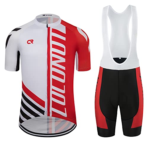 Herren Radtrikot Set Radsport Rennrad Trikot Trägerhose mit 4D Gepolstert Radbekleidung Set für Männer, rot / weiß, Klein von Coconut Ropamo