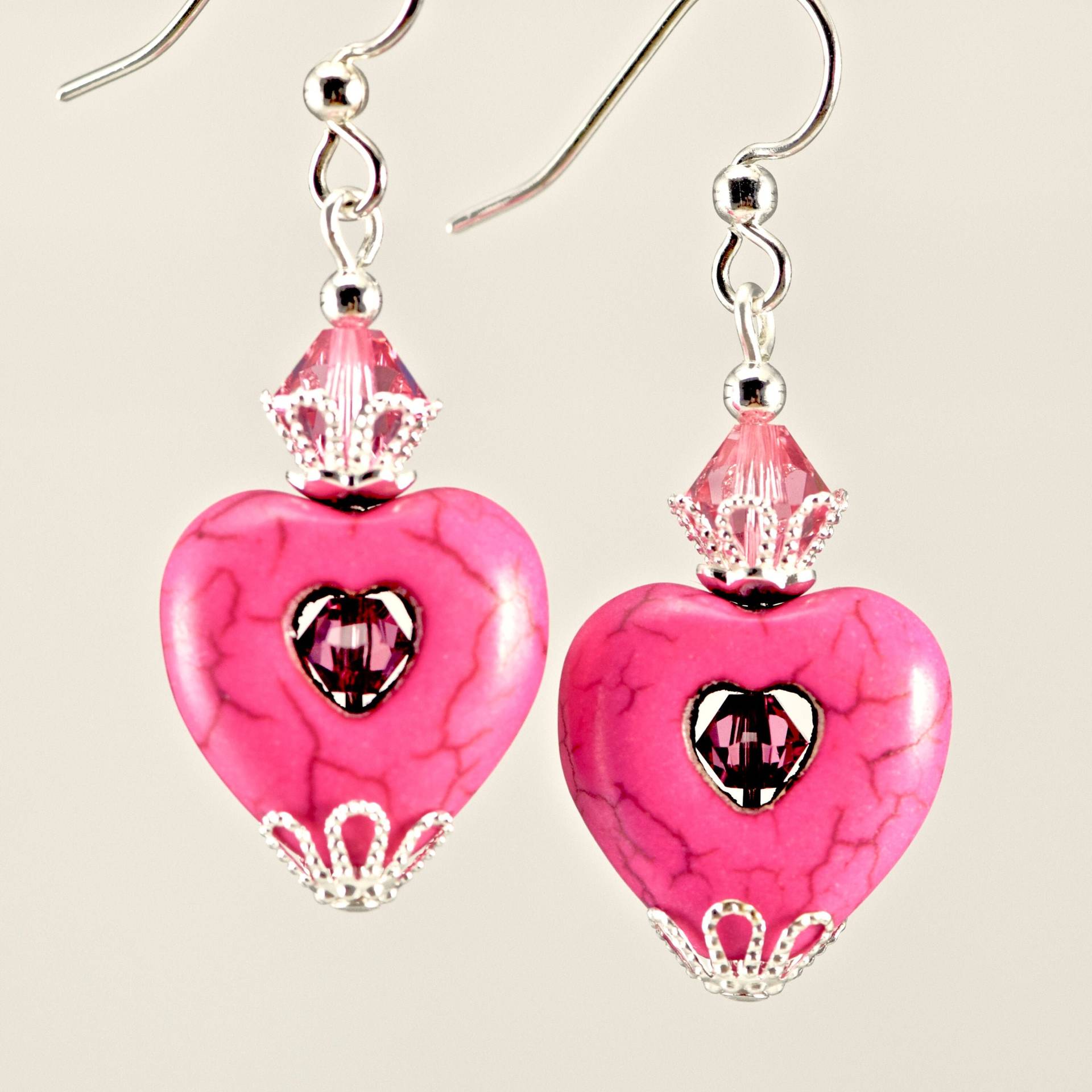 Beere Rosa Stein Herz Kristall Silber Ohrringe Beere Rosa Stein Herz Kristall Silber Ohrringe von CoconutGroveGalleria
