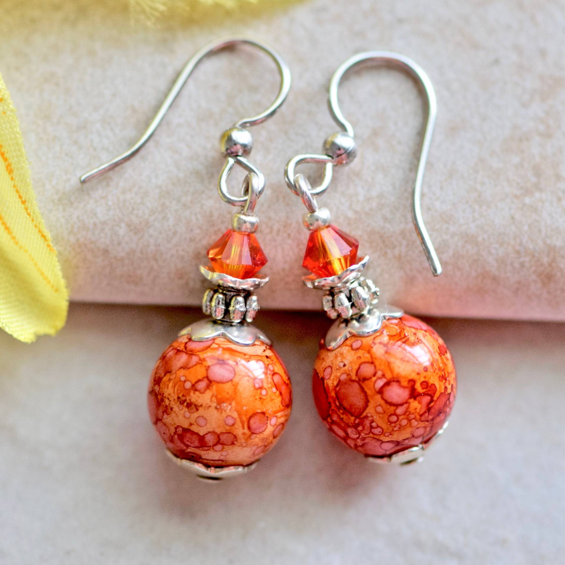 Orange Glaskugeln Kristall Silber Ohrringe Orange Glaskugeln Kristall Silber Ohrringe von CoconutGroveGalleria