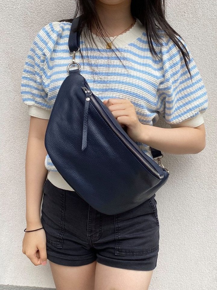 Cocopop Studio Bauchtasche Gürteltasche mit breitem Wechselgurt, echt Leder, made in Italy, abnehmbarer Umhängeriemen,silbernes Metall von Cocopop Studio