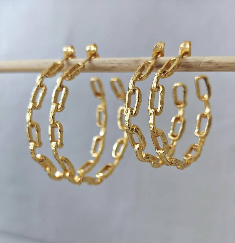 Chunky 18K Vergoldete Kettenglieder Creolen, Statement Link Chain 35mm Oder 45mm Groß Chunky 18K Vergoldete Kettenglieder Creolen, Statement Link Chain 35mm Oder 45mm Groß von CocosyBerlin